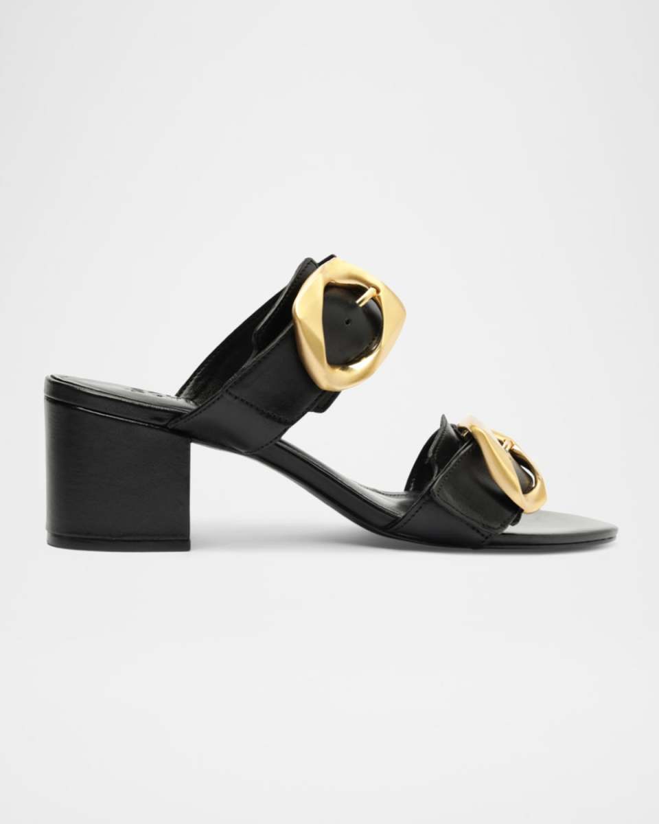 Olga Leather Buckle Slide Sandals